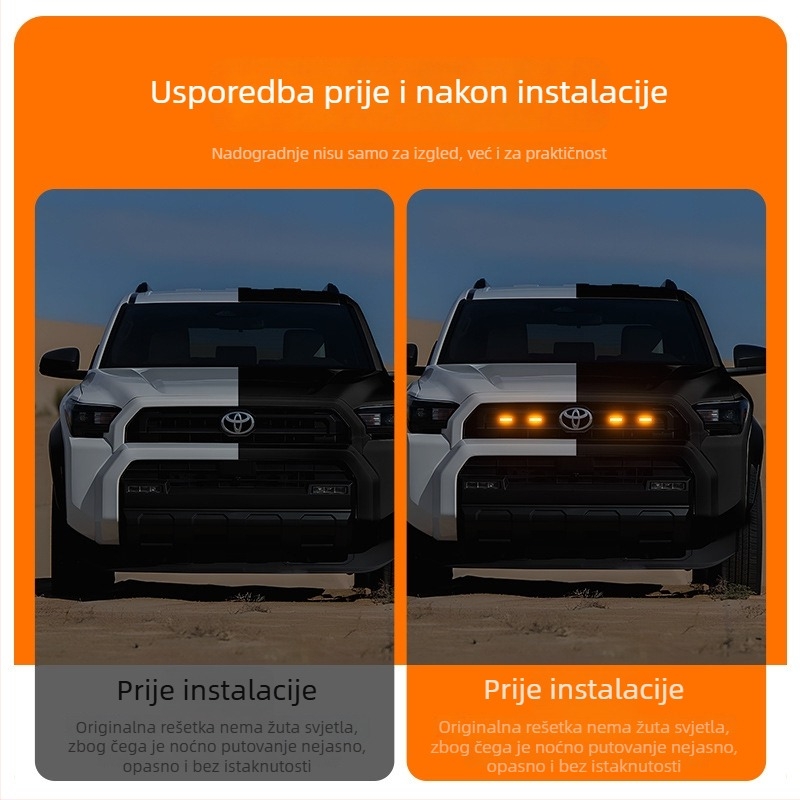 LED dnevna svjetla za rešetku Toyota Speedo 4Runner TRD SR5, kompatibilna s 25 modela, 12V, 5W, ABS plastika, 0.4A, vijek trajanja 50 000 h