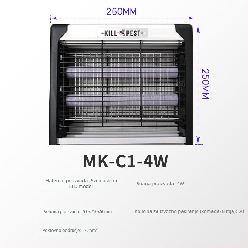 Lagana lampa za ubijanje komaraca na zid – pokrivenost 21–30 m² | Aluminijska mreža | Kućište od nehrđajućeg čelika | Električni šok za ubijanje komaraca | Opcija više snage