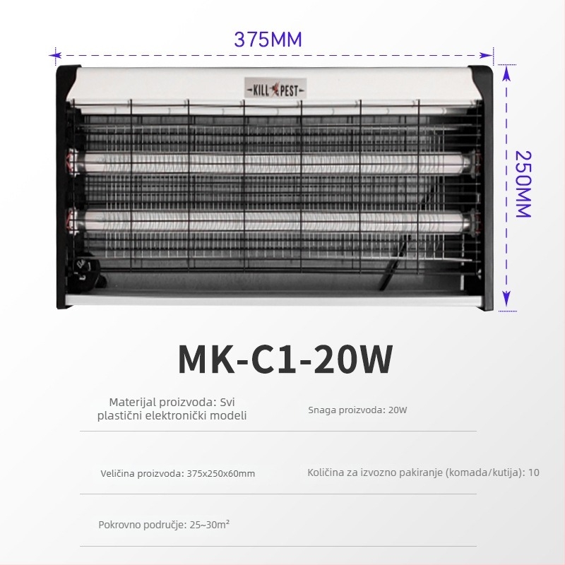 Lagana lampa za ubijanje komaraca na zid – pokrivenost 21–30 m² | Aluminijska mreža | Kućište od nehrđajućeg čelika | Električni šok za ubijanje komaraca | Opcija više snage
