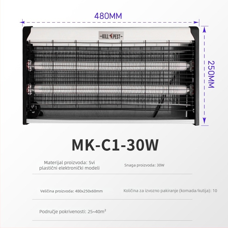 Lagana lampa za ubijanje komaraca na zid – pokrivenost 21–30 m² | Aluminijska mreža | Kućište od nehrđajućeg čelika | Električni šok za ubijanje komaraca | Opcija više snage