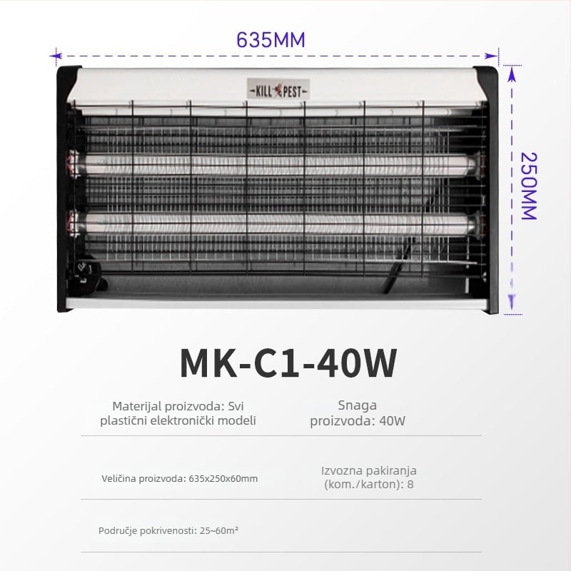 Lagana lampa za ubijanje komaraca na zid – pokrivenost 21–30 m² | Aluminijska mreža | Kućište od nehrđajućeg čelika | Električni šok za ubijanje komaraca | Opcija više snage