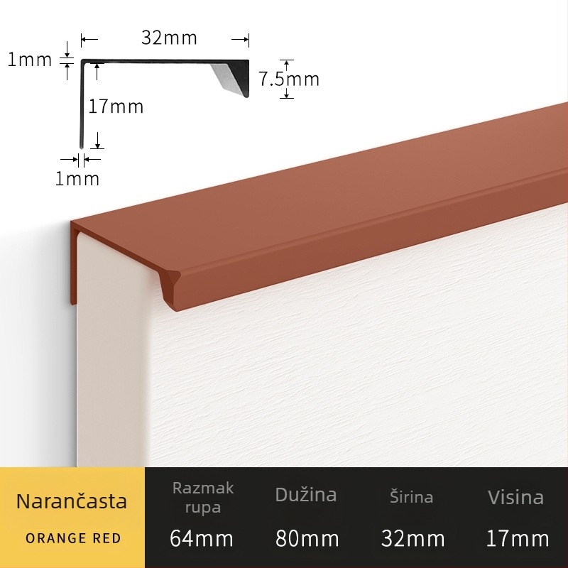 Nevidljive kutne drške za vrata ormarića i ladice, aluminijska legura, model 07b, anodna oksidacija, moderan minimalistički stil