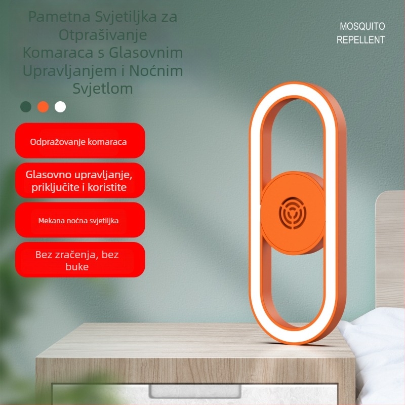 Inteligentno glasovno upravljano ultrazvučno odganjanje komaraca s noćnom lampom – napajanje iz utičnice, pokrivenost 10 m², LED, ABS kućište, bez baterije