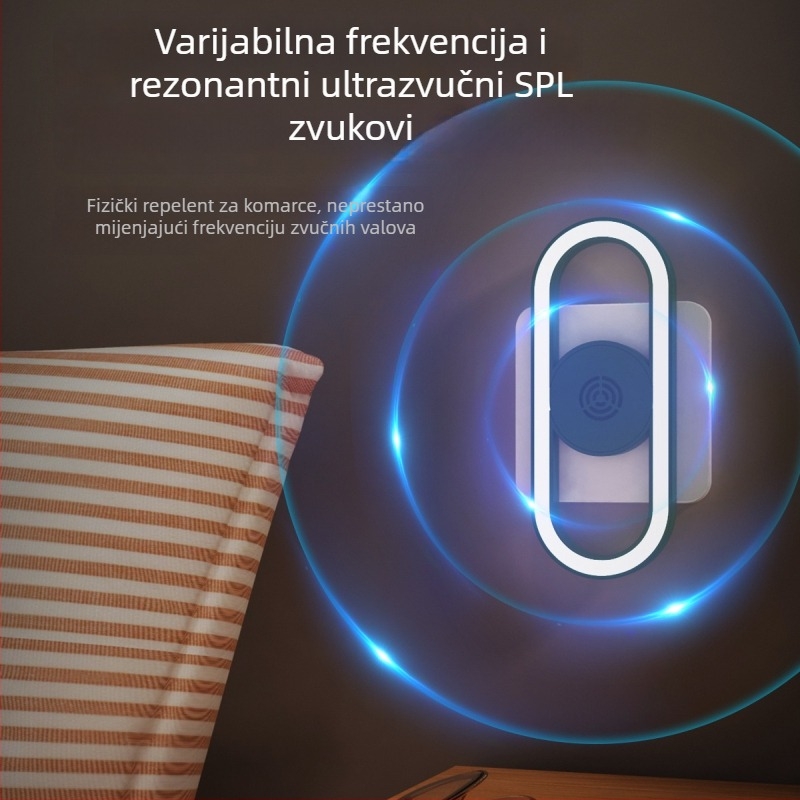 Inteligentno glasovno upravljano ultrazvučno odganjanje komaraca s noćnom lampom – napajanje iz utičnice, pokrivenost 10 m², LED, ABS kućište, bez baterije