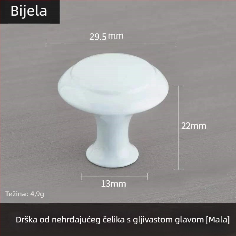 Drška za ormare i ladice, s gumbom u obliku gljive, od cinkove legure, završna obrada: inox premaz, model s jednim otvorom, moderni minimalistički stil