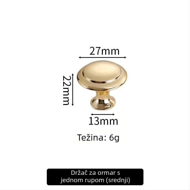 Drška za ormare i ladice, s gumbom u obliku gljive, od cinkove legure, završna obrada: inox premaz, model s jednim otvorom, moderni minimalistički stil