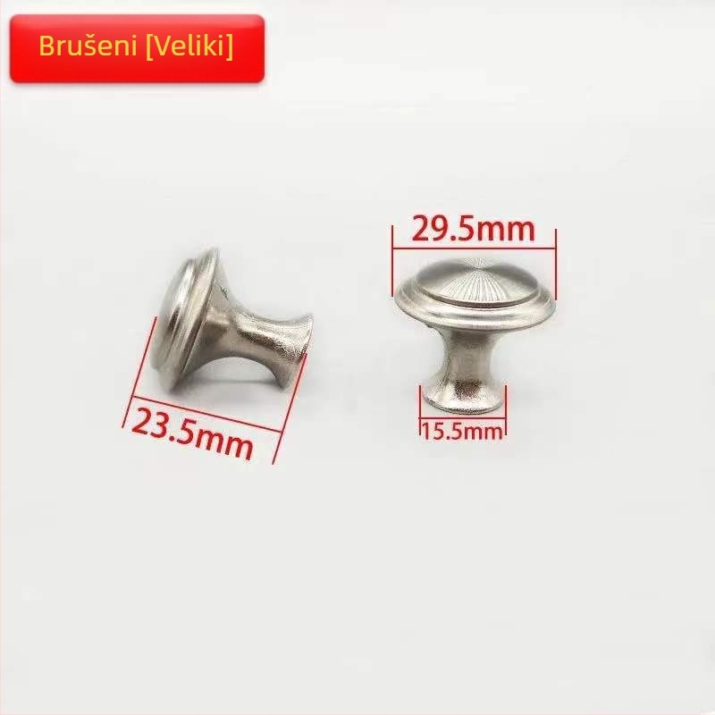 Drška za ormare i ladice, s gumbom u obliku gljive, od cinkove legure, završna obrada: inox premaz, model s jednim otvorom, moderni minimalistički stil