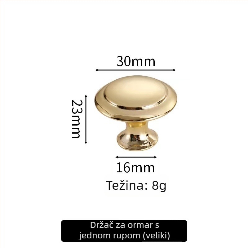 Drška za ormare i ladice, s gumbom u obliku gljive, od cinkove legure, završna obrada: inox premaz, model s jednim otvorom, moderni minimalistički stil