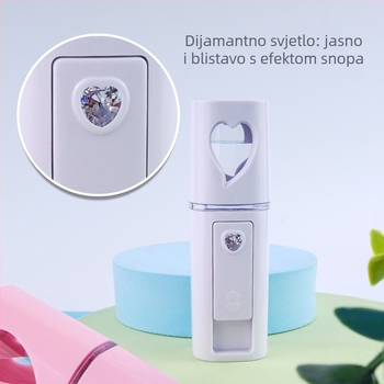 Ručni uređaj za hidrataciju raspršivanjem – hladno raspršivanje, nano magla, ugrađena baterija 300–500 mAh, vrijeme raspršivanja do 10 s, 1. stupanj