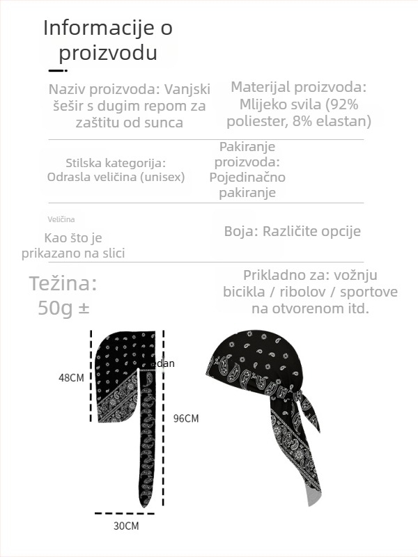 Vanjska brzo-sušna turbanska kapa za biciklizam s trakom, kompatibilna s kacigom, poliester, otisak kešu cvjetova, unisex