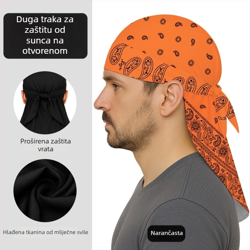 Vanjska brzo-sušna turbanska kapa za biciklizam s trakom, kompatibilna s kacigom, poliester, otisak kešu cvjetova, unisex