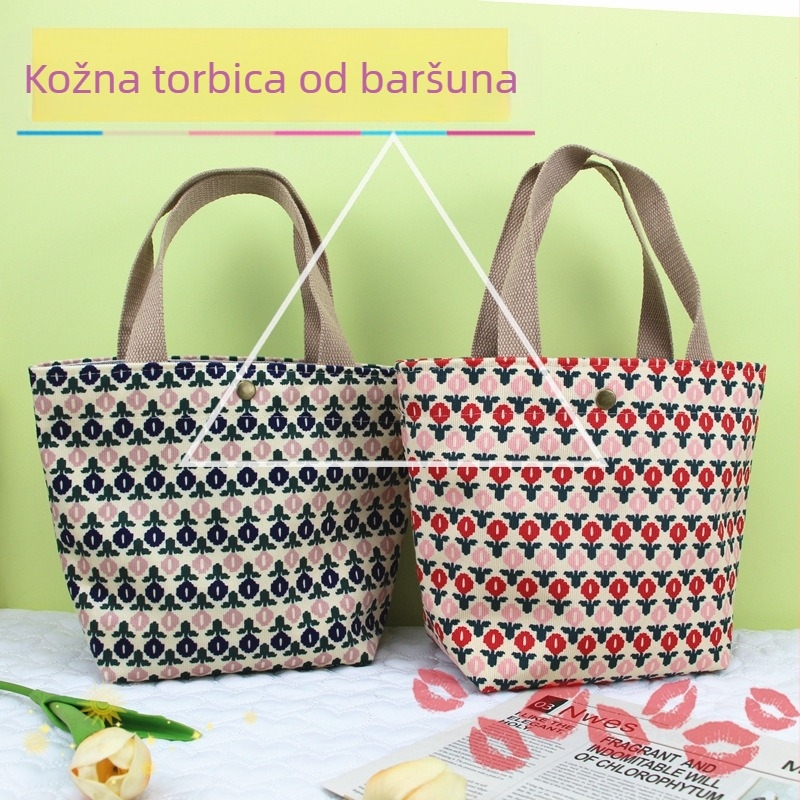 Corduroy vintage torba za ručak za žene — horizontalni kvadratni oblik, magnetska kopča, pamukova podstava, gradski stil
