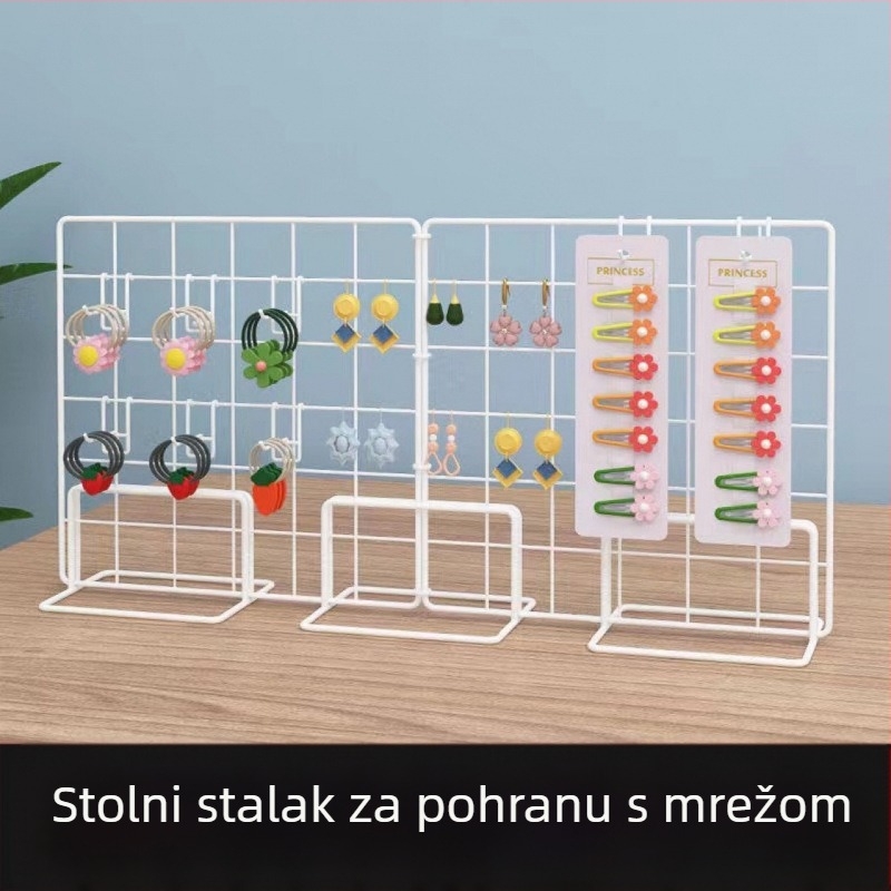 Zidni izložbeni stalak s metalnom mrežom – skandinavski stil, željezna umjetnička obrada, dvostruki sloj