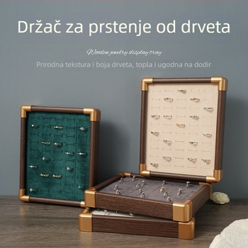 Drveni stalak za prstenje s poklopom, organizator nakita od masivnog drveta, napredni oblik, tehnika spajanja, luksuzan stil