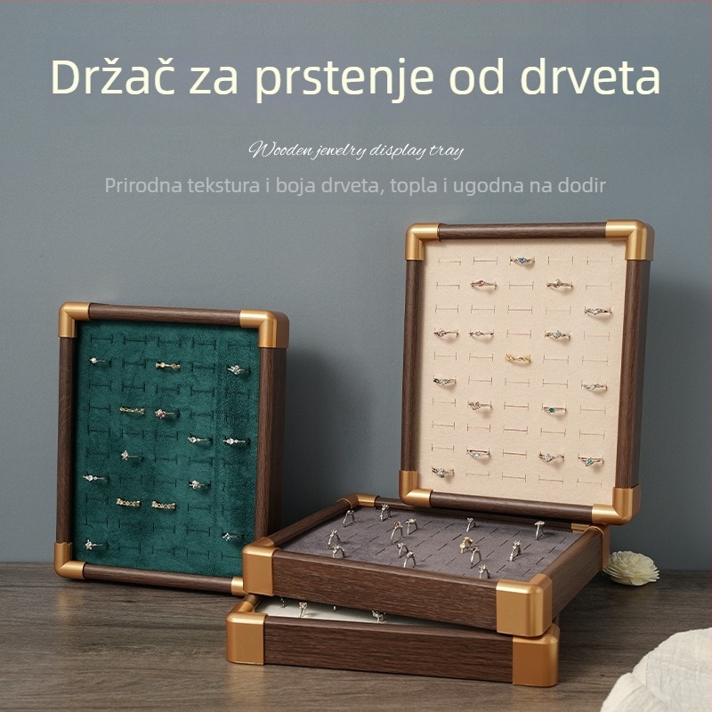 Drveni stalak za prstenje s poklopom, organizator nakita od masivnog drveta, napredni oblik, tehnika spajanja, luksuzan stil