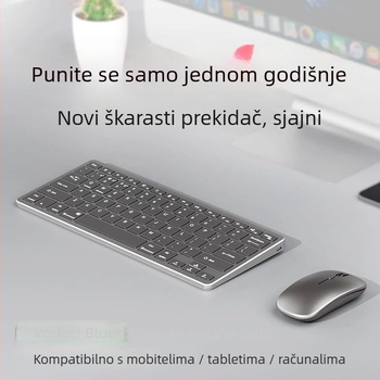 Bežični set tipkovnice i miša Bluetooth, punjiv, tih, za uredske potrebe, za prijenosno računalo i tablet, USB/2.4G/Bluetooth povezivanje
