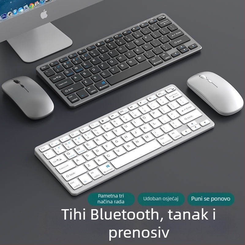 Bežični set tipkovnice i miša Bluetooth, punjiv, tih, za uredske potrebe, za prijenosno računalo i tablet, USB/2.4G/Bluetooth povezivanje