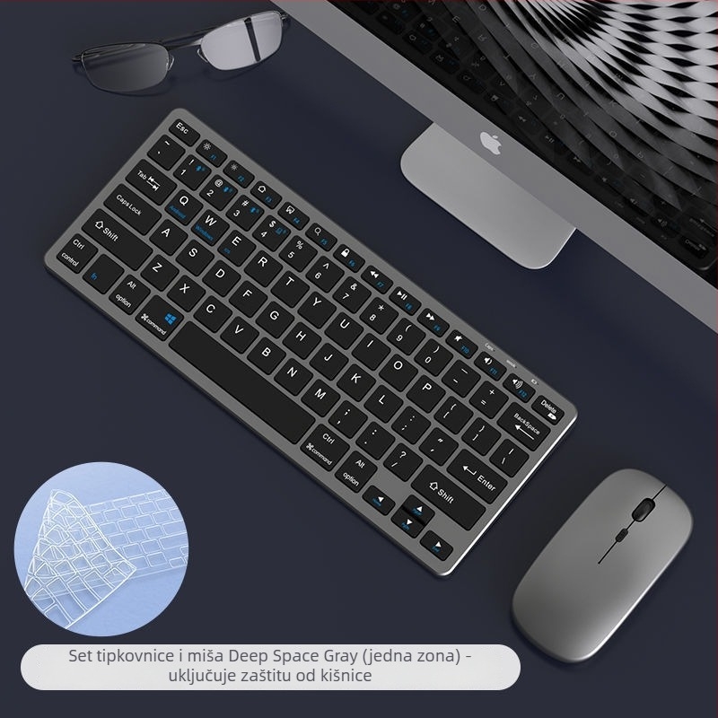 Bežični set tipkovnice i miša Bluetooth, punjiv, tih, za uredske potrebe, za prijenosno računalo i tablet, USB/2.4G/Bluetooth povezivanje