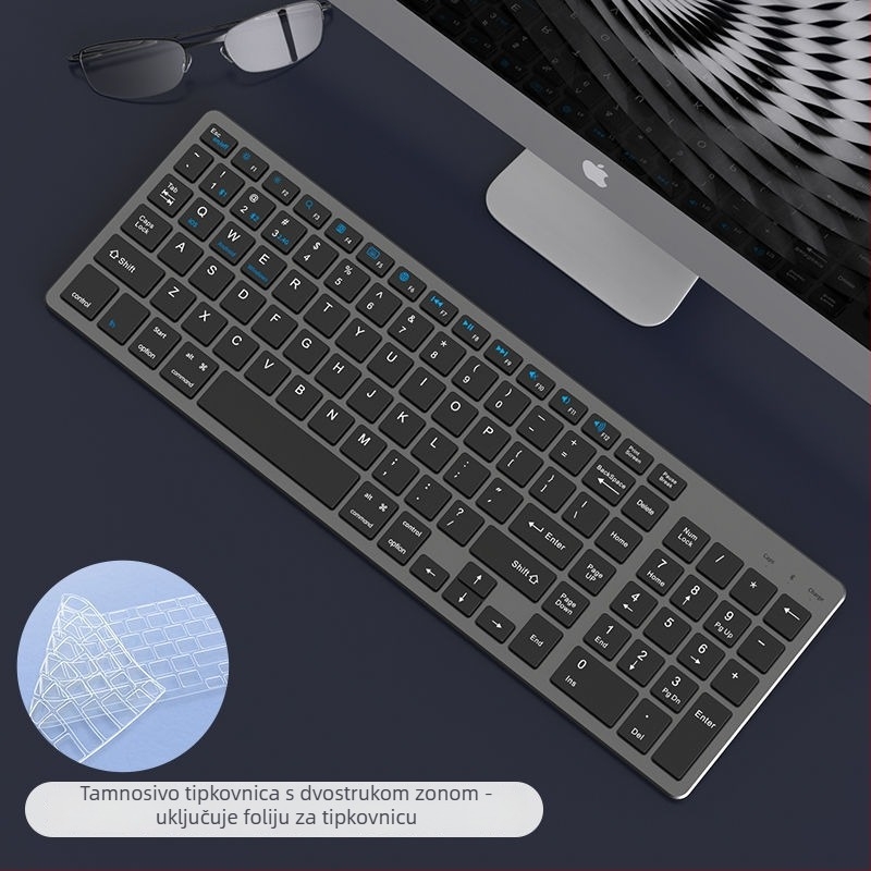 Bežični set tipkovnice i miša Bluetooth, punjiv, tih, za uredske potrebe, za prijenosno računalo i tablet, USB/2.4G/Bluetooth povezivanje