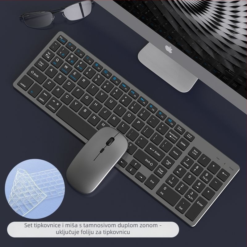 Bežični set tipkovnice i miša Bluetooth, punjiv, tih, za uredske potrebe, za prijenosno računalo i tablet, USB/2.4G/Bluetooth povezivanje