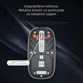 Bežična Bluetooth miša s dvostrukim načinom punjenja USB-C, 2.4G + Bluetooth, 5 tipki, 400mAh baterija, DPI 800–1600, domet 10 m
