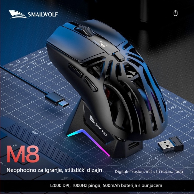Smailwolf optički bežični gaming miš s Bluetooth i 2.4G, 10000 DPI, USB sučelje, domet 10 m, 6 tipki