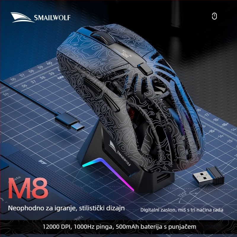 Smailwolf optički bežični gaming miš s Bluetooth i 2.4G, 10000 DPI, USB sučelje, domet 10 m, 6 tipki