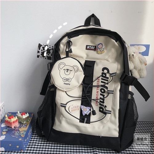 Ruksak u korejskom ulicnom stilu s utjecajem hongkonškog stila, inspiriran Harajuku Ulzzang, unisex gradski školski ruksak za 14-inčni prijenosnik, kapacitet 56–75 L