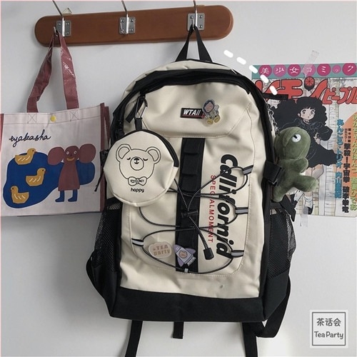 Ruksak u korejskom ulicnom stilu s utjecajem hongkonškog stila, inspiriran Harajuku Ulzzang, unisex gradski školski ruksak za 14-inčni prijenosnik, kapacitet 56–75 L