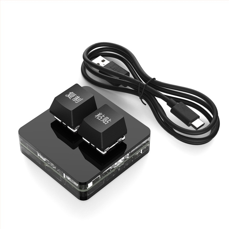Prilagođeni mini keypad s dva tipke, mehanički tipke s crvenim osovinama, USB-žičani, 1 m kabel, ABS kućište, jednobojno pozadinsko osvjetljenje