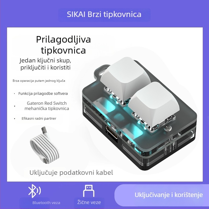 Prilagođeni mini keypad s dva tipke, mehanički tipke s crvenim osovinama, USB-žičani, 1 m kabel, ABS kućište, jednobojno pozadinsko osvjetljenje