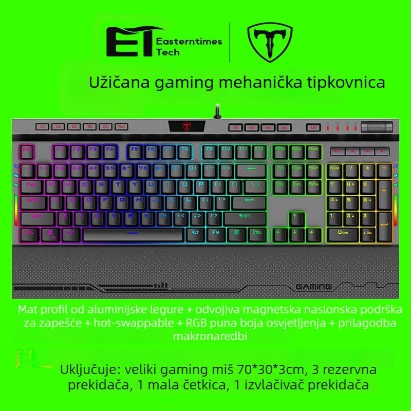 ET I119 gaming tipkovnica, 104 tipki, žična, mehanički prekidači, metalno kućište, vodootporna