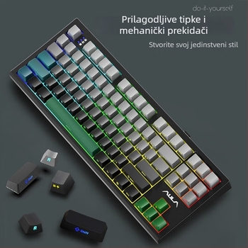 Mehanička tipkovnica s tri načina (Bluetooth/2.4G USB), hot-swappable prekidači, RGB pozadinsko osvjetljenje, PBT tipke