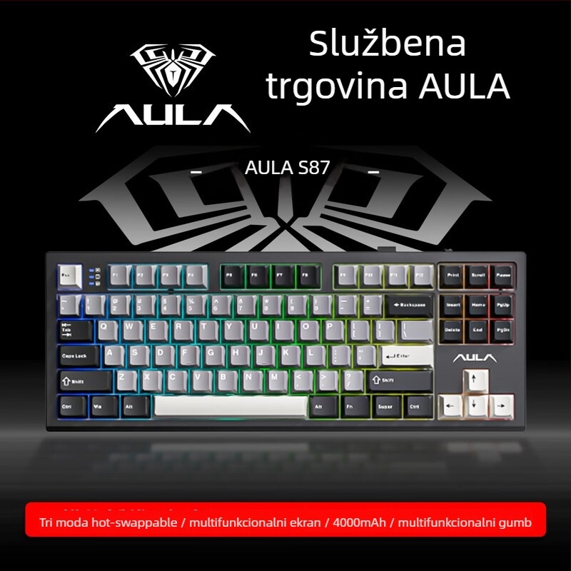 Mehanička tipkovnica s tri načina (Bluetooth/2.4G USB), hot-swappable prekidači, RGB pozadinsko osvjetljenje, PBT tipke