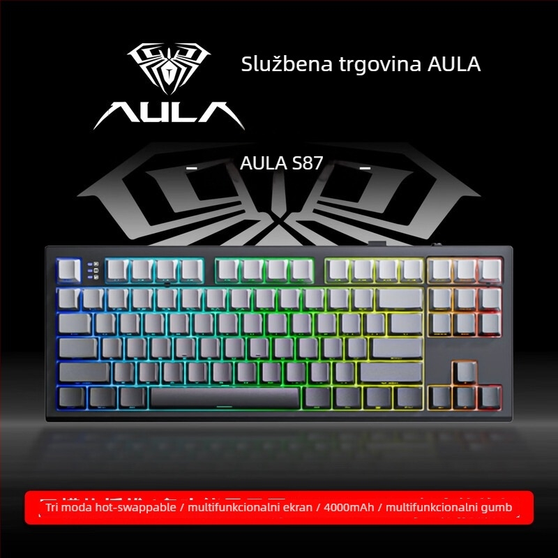 Mehanička tipkovnica s tri načina (Bluetooth/2.4G USB), hot-swappable prekidači, RGB pozadinsko osvjetljenje, PBT tipke
