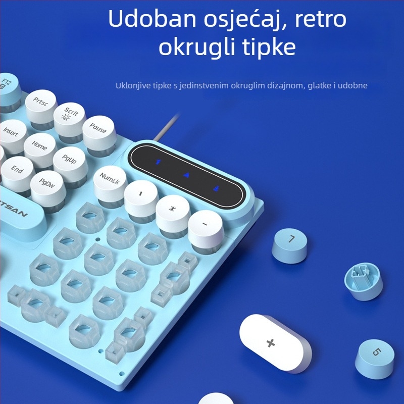 PT100 Set gejming tipkovnice i miša s okruglim tipkama, žično osvijetljen, mehanički doživljaj, 108 tipki, ABS, podrška za dlan, model PT100