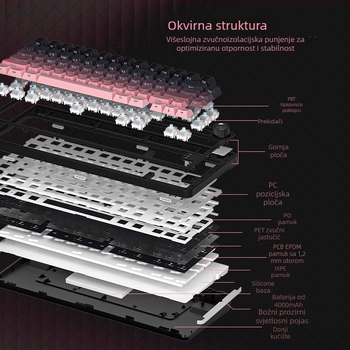 87-tipkovnica mehanička s plavim prekidačima, PBT kapice tipki, RGB pozadinsko osvjetljenje, USB sučelje