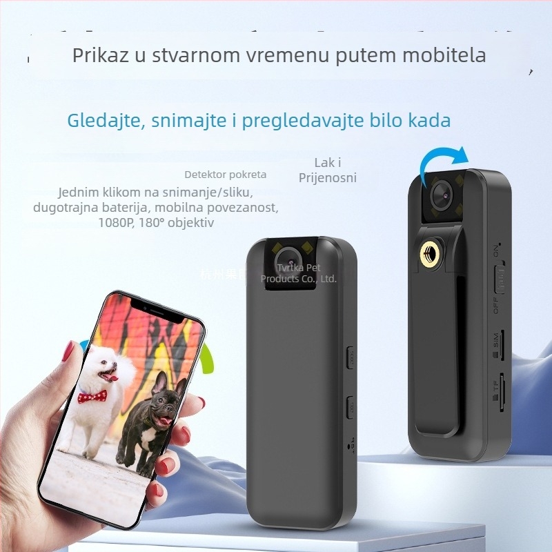 Kamera akcija za mačke i pse s perspektivnim videom, zvukom, vlog režimom, nosačom na vratu ili na prsima, pametni operativni sustav