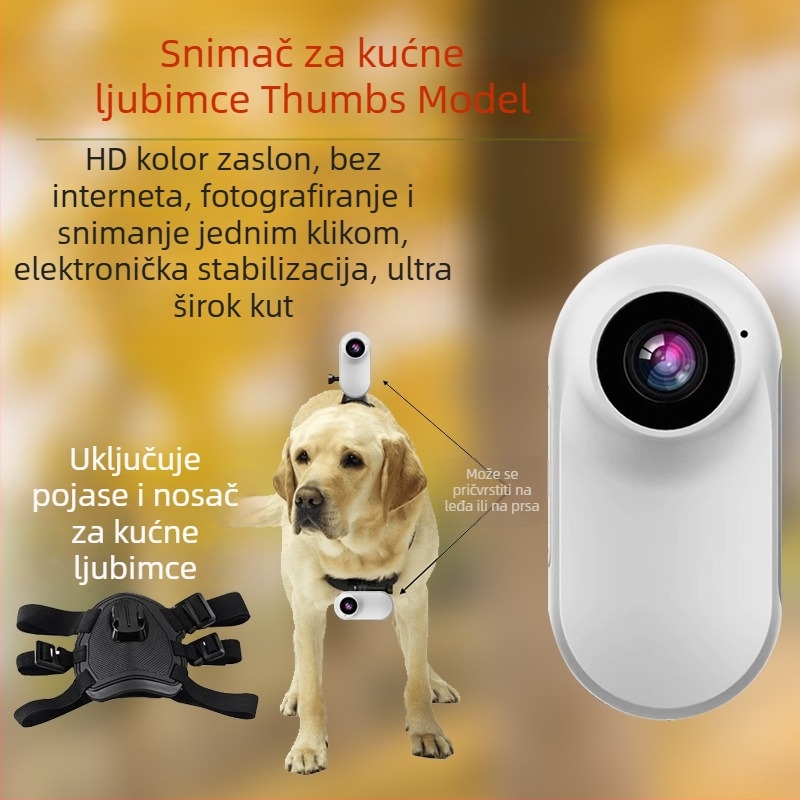 Kamera akcija za mačke i pse s perspektivnim videom, zvukom, vlog režimom, nosačom na vratu ili na prsima, pametni operativni sustav