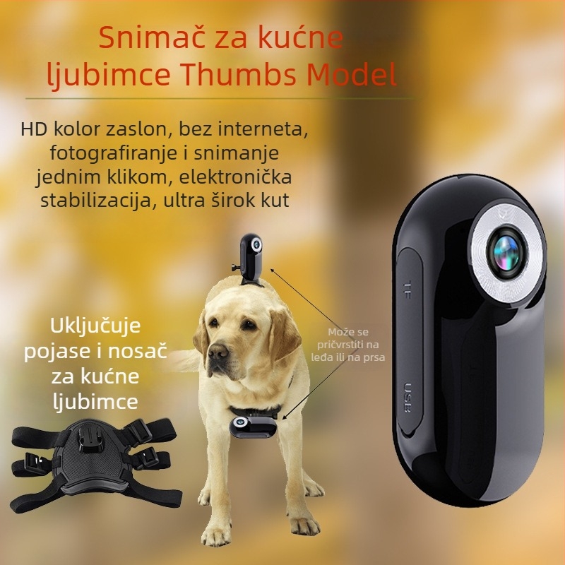 Kamera akcija za mačke i pse s perspektivnim videom, zvukom, vlog režimom, nosačom na vratu ili na prsima, pametni operativni sustav