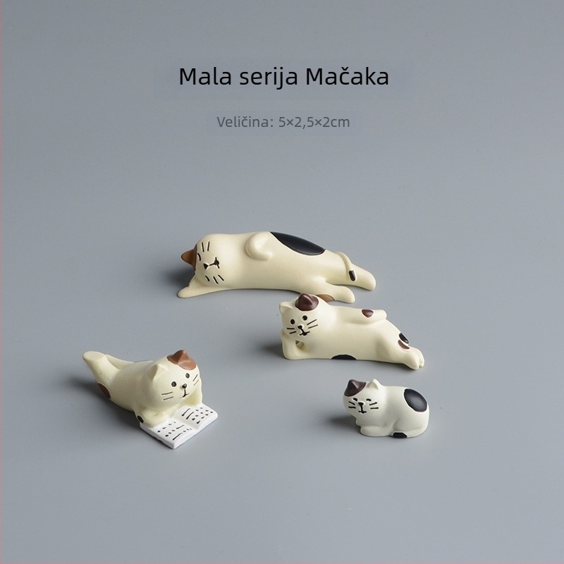 Figura mačke od smole za stolni ukras — japanski ZAKKA stil, životinjski motiv