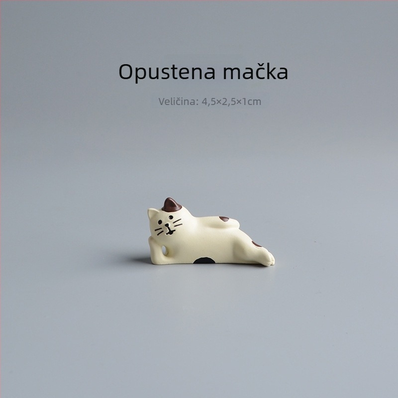Figura mačke od smole za stolni ukras — japanski ZAKKA stil, životinjski motiv