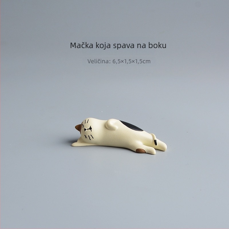 Figura mačke od smole za stolni ukras — japanski ZAKKA stil, životinjski motiv