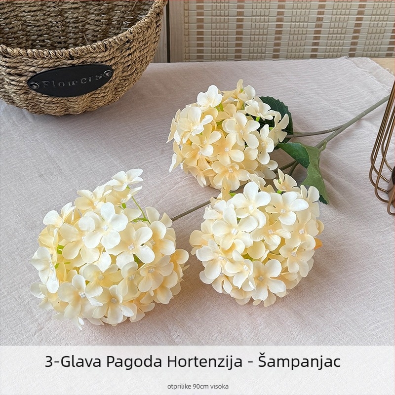 Orange svileno cvijeće, 3-glava pagoda hidrangea, cvjetni aranžman s reljefnim stilom za vjenčanje i kućnu dekoraciju
