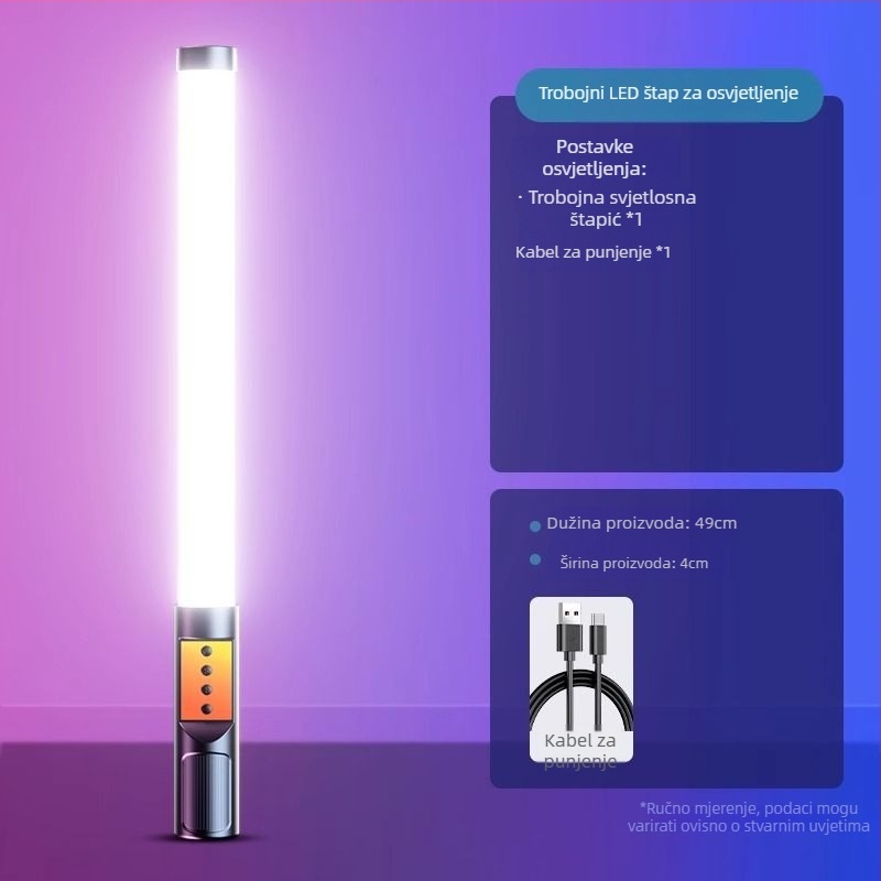 Ručni RGB svjetlosni štapić za fotografiju i video, prijenosno dopunsko svjetlo za unutarnju uporabu, 3 boje temperature, ispod 10W, Huibei