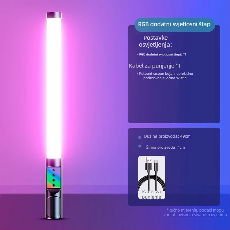 Ručni RGB svjetlosni štapić za fotografiju i video, prijenosno dopunsko svjetlo za unutarnju uporabu, 3 boje temperature, ispod 10W, Huibei