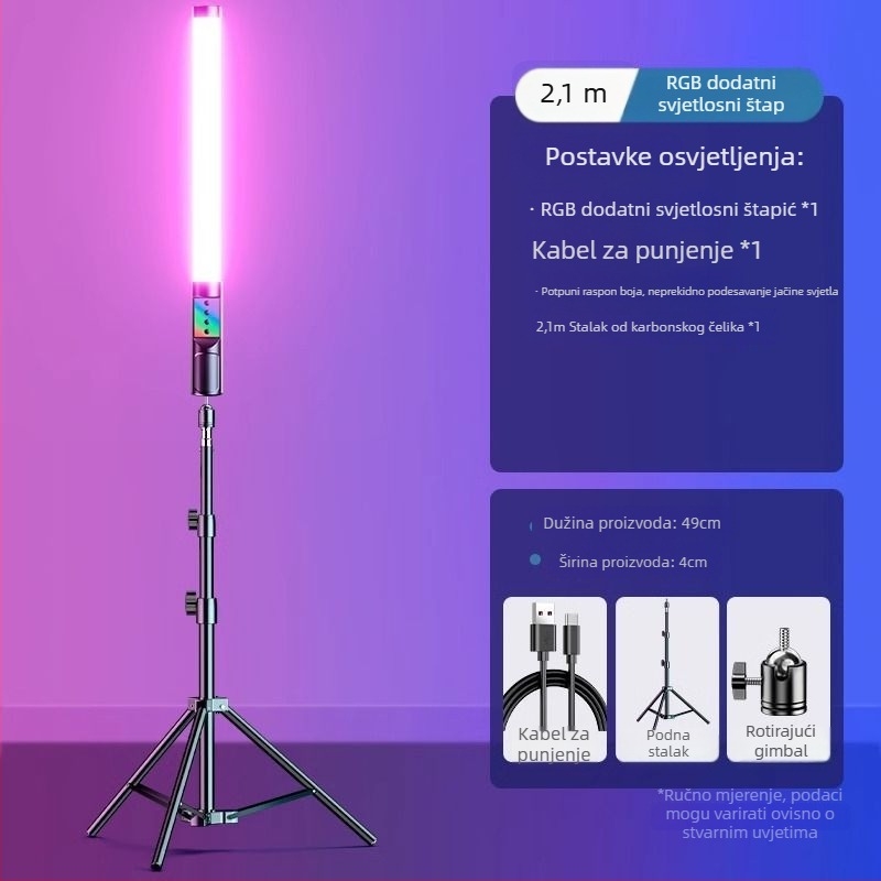 Ručni RGB svjetlosni štapić za fotografiju i video, prijenosno dopunsko svjetlo za unutarnju uporabu, 3 boje temperature, ispod 10W, Huibei