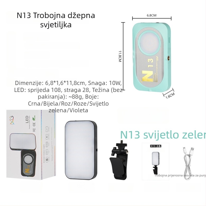 Mini svjetlo za dopunu za fotografiju, livestream i selfie, YOLANS N13, 10–50W, tri boje temperatura