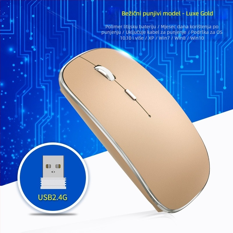 Bežična miša, 1600 DPI, 2.4GHz USB, 4 tipke, punjiva