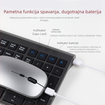 Bežični set tipkovnice i miša, model H-868A, Bluetooth + 2.4G dvostruki način, 1600dpi, ergonomski i vodootporan, za prijenosna računala i ured.